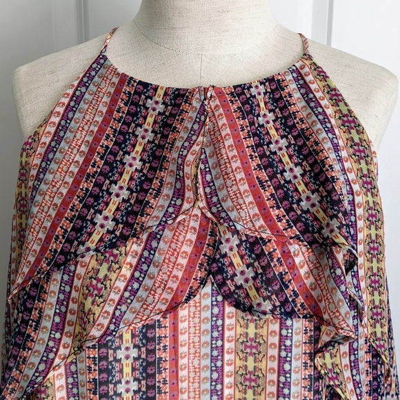 BCBGMaxAzria Dress Halter Neck Sleeveless Sheath Ruffled Navy Coral Pink M NWT - Picture 4 of 14